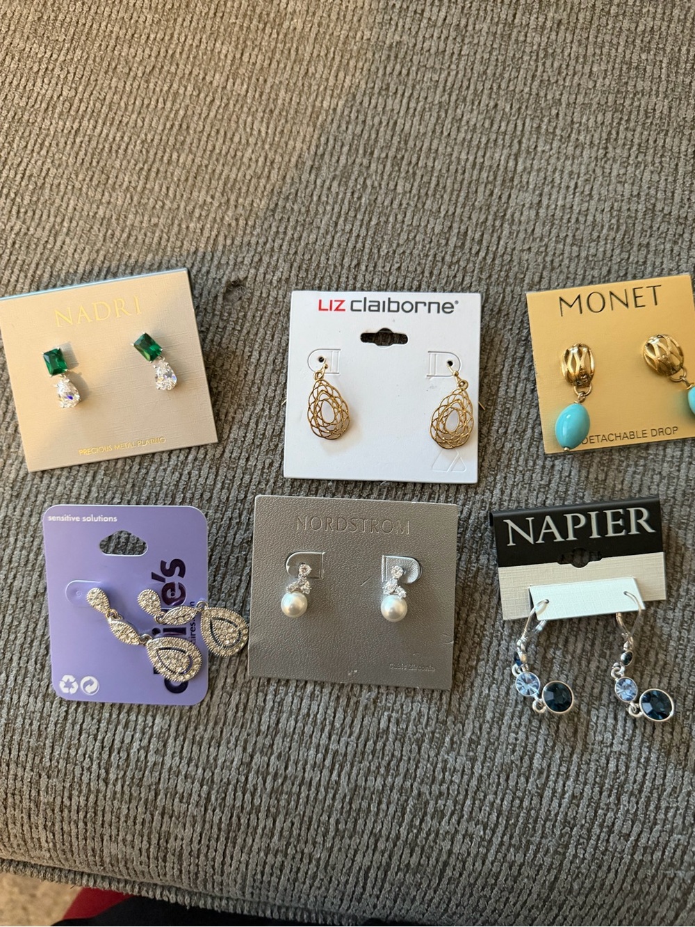 6 pair lot of earrings- Nadri, Nordstrom, Napier, Monet